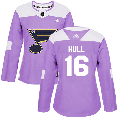 Adidas Blues #16 Brett Hull Purple Authentic Fights Cancer Women's Stitched NHL Jersey
